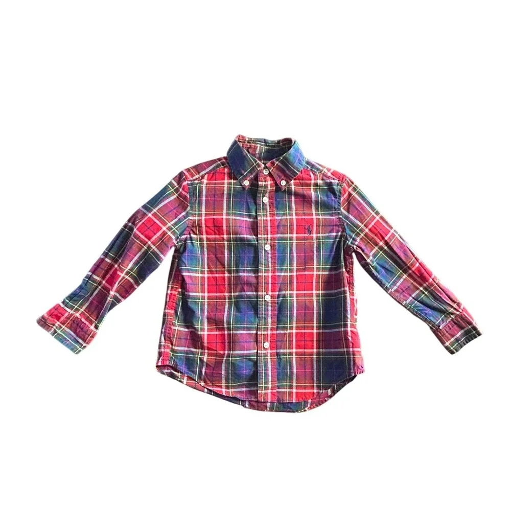 Ralph Lauren Bundle Set Kids Plaid Button Down Shirt‎ 3T Red Blue Green Classic